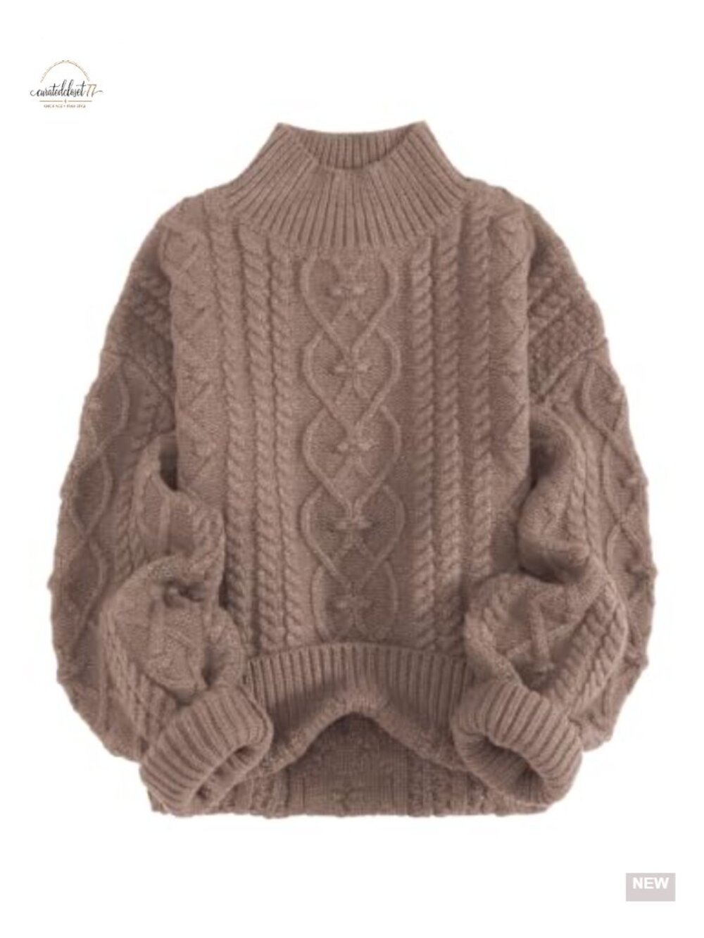 Oversized Chunky Cable Knit Mock Neck Pullover Sweater